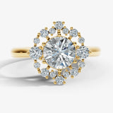 "Olive" Round cut 3 Carat Halo 18KT Yellow Gold Engagement Ring Render- Front view