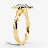 "Olive" Round cut 3 Carat Halo 18KT Yellow Gold Engagement Ring Render- Side view