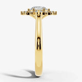 "Olive" Round cut 3 Carat Halo 18KT Yellow Gold Engagement Ring Render- Side view