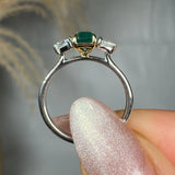 "Orlien" Green Emerald 0.65 Carat Emerald Cut Diamond Trilogy Engagement Ring HM2043 HEERA DIAMONDS