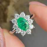 "Orvane" Emerald Green 0.8 Carat Oval Cut Natural Diamond Engagement Ring HR627