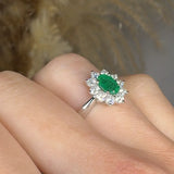 "Orvane" Emerald Green 0.8 Carat Oval Cut Natural Diamond Engagement Ring HR627