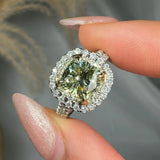 "Orvanyx" Green 2.01 Carat Cushion Cut Lab Grown Diamond Shoulder Engagement Ring HR1397 HEERA DIAMONDS