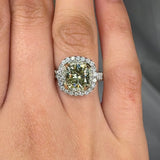 "Orvanyx" Green 2.01 Carat Cushion Cut Lab Grown Diamond Shoulder Engagement Ring HR1397 HEERA DIAMONDS
