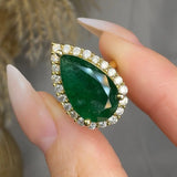 "Orzen" Emerald Green 5.81 Carat Pear Cut Halo Natural Diamond Engagement Ring HR843 HEERA DIAMONDS
