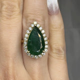 "Orzen" Emerald Green 5.81 Carat Pear Cut Halo Natural Diamond Engagement Ring HR843 HEERA DIAMONDS