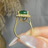 "Orzen" Emerald Green 5.81 Carat Pear Cut Halo Natural Diamond Engagement Ring HR843 HEERA DIAMONDS