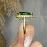 "Orzen" Emerald Green 5.81 Carat Pear Cut Halo Natural Diamond Engagement Ring HR843 HEERA DIAMONDS