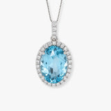 Oval Aquamrine Pendant with Diamond Halo