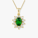 Oval Emerald Cluster Pendant with Diamond Halo