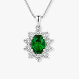 Oval Emerald Cluster Pendant with Diamond Halo