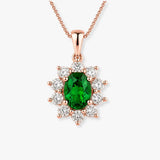 Oval Emerald Cluster Pendant with Diamond Halo