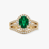 Oval Emerald Diamond Halo Ring with Split Shank