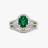 Oval Emerald Diamond Halo Ring with Split Shank