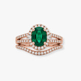 Oval Emerald Diamond Halo Ring with Split Shank