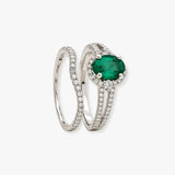 Oval Emerald Diamond Halo Ring with Split Shank