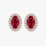 Oval Ruby and Diamond Halo Stud Earrings - EHAOR HEERA GOLD