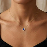 Oval Saphire Pendant with Diamond Halo