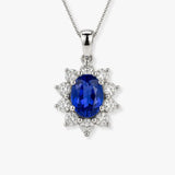 Oval Sapphire with Diamond Halo Pendant