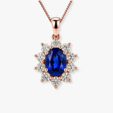 Oval Sapphire with Diamond Halo Pendant