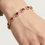 Oval Shape 12 Carat Ruby Center Featuring Diamond Halo Bracelet BRHAOCR