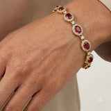 Oval Shape 12 Carat Ruby Center Featuring Diamond Halo Bracelet BRHAOCR