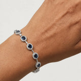 Oval Shape 9 Carat Sapphire Featuring 2.3 Carat Natural Diamond Halo 18K White Gold Station Set Bracelet