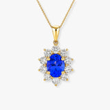 Oval Tanzanite Pendant with Diamond Halo