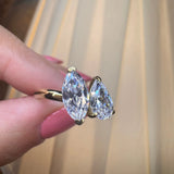 "Oyester" 2 Carat Toi et Moi 18kt Yellow Gold Engagement Ring Life Style- Front View