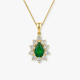 Pear Cut Emerald Cluster Pendant with Diamond Halo