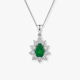 Pear Cut Emerald Cluster Pendant with Diamond Halo