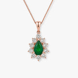 Pear Cut Emerald Cluster Pendant with Diamond Halo