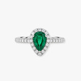 Pear Cut Emerald with Diamond Halo Ring