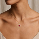 Pear Cut Ruby Pendant with Double Diamond Halo