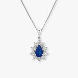 Pear Cut Sapphire Pendant with Diamond Halo
