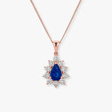 Pear Cut Sapphire Pendant with Diamond Halo
