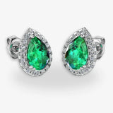 Pear Shape Emerald and Diamond Halo Stud Earrings - EHAPE HEERA GOLD