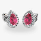 Pear Shape Ruby and Diamond Halo Stud Earrings - EHAPR HEERA GOLD