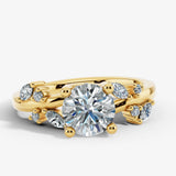 "Penelope" Rose Floral Under Halo Hidden 1.25 Carat Round Brilliant Cut Diamond Yellow Gold Engagement Ring Render- Front View
