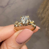 "Penelope" Floral Leaf Foliage Round Brilliant Cut Diamond Engagement Ring Life Style- Front View