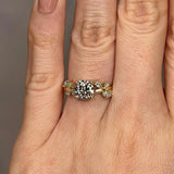 "Penelope" Floral Leaf Foliage Round Brilliant Cut Diamond Engagement Ring Life Style- Top View