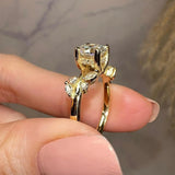"Penelope" Floral Leaf Foliage Round Brilliant Cut Diamond Engagement Ring Life Style- Side View