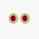 RUBY HALO RUB OVER SETTING STUD EARRINGS