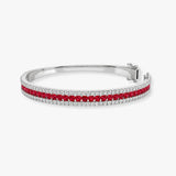Round Brilliant 4 Carat Ruby and Diamond 3 Rows Bangle BAN1R