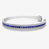 Round Brilliant 4 Carat Sapphire and Diamond 3 Rows Bangle BAN1S