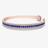 Round Brilliant 4 Carat Sapphire and Diamond 3 Rows Bangle BAN1S