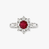 Round Brilliant Ruby Cluster Ring