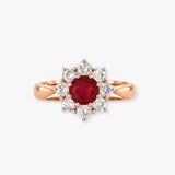 Round Brilliant Ruby Cluster Ring