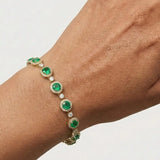 Round Brilliant Shape 12 Carat Emerald Gem Featuring Diamond Halo Bracelet BRHARBE