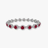 Round Brilliant Shape 12 Carat Ruby Center Featuring Diamond Halo Bracelet BRHARBR